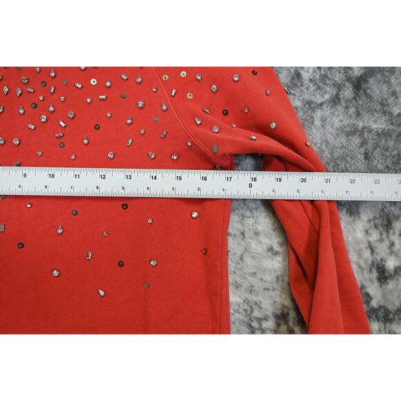 Pam & Gela Red Jeweled Crew Neck Long Sleeve Pullover Sweatshirt Size S Small - Picture 4 of 8